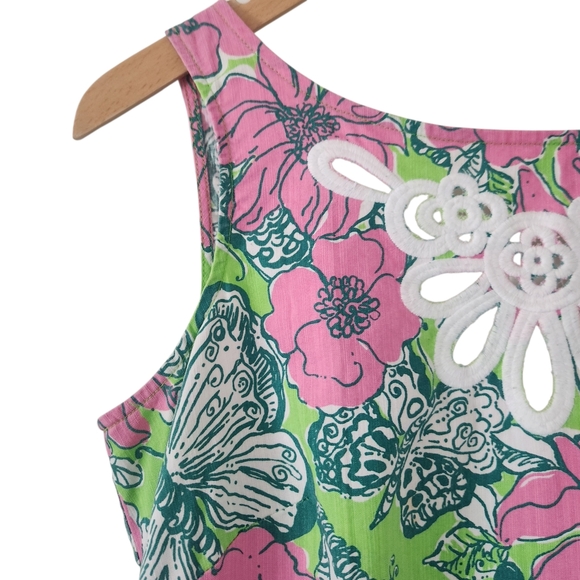 Lilly Pulitzer Retro Butterfly Shift Dress Pink + Green Lace Trim Sleeveless 8 - Picture 7 of 15